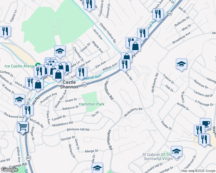 map of restaurants, bars, coffee shops, grocery stores, and more near 3554 Rosalia Avenue in Pittsburgh