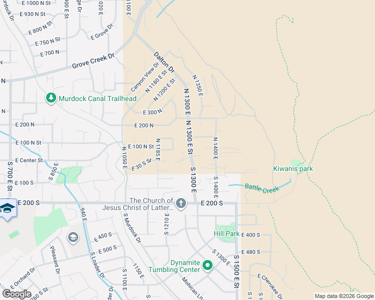 map of restaurants, bars, coffee shops, grocery stores, and more near 90 North 1300 East in Pleasant Grove