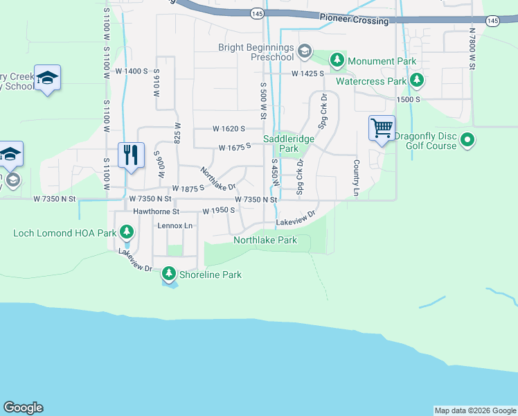 map of restaurants, bars, coffee shops, grocery stores, and more near 1866 South 550 West in Lehi