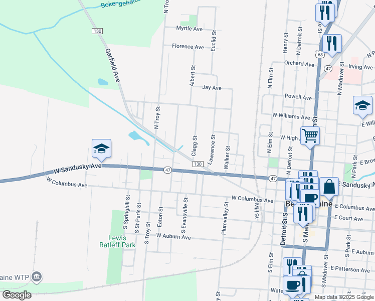 map of restaurants, bars, coffee shops, grocery stores, and more near 308-440 North West Street in Bellefontaine
