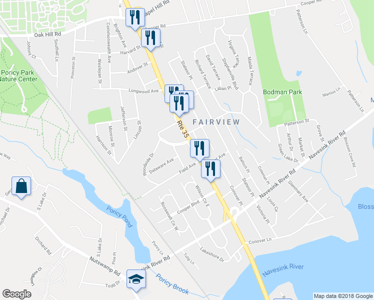 map of restaurants, bars, coffee shops, grocery stores, and more near 238 Route 35 in Red Bank