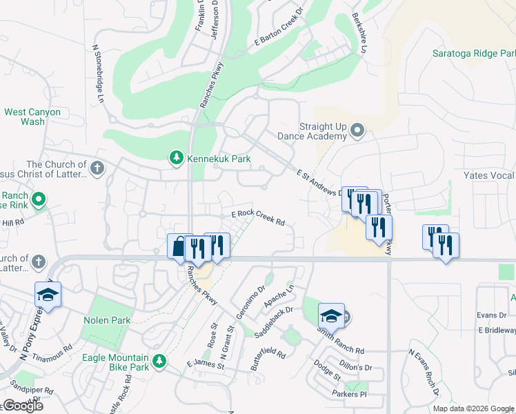 map of restaurants, bars, coffee shops, grocery stores, and more near in Eagle Mountain