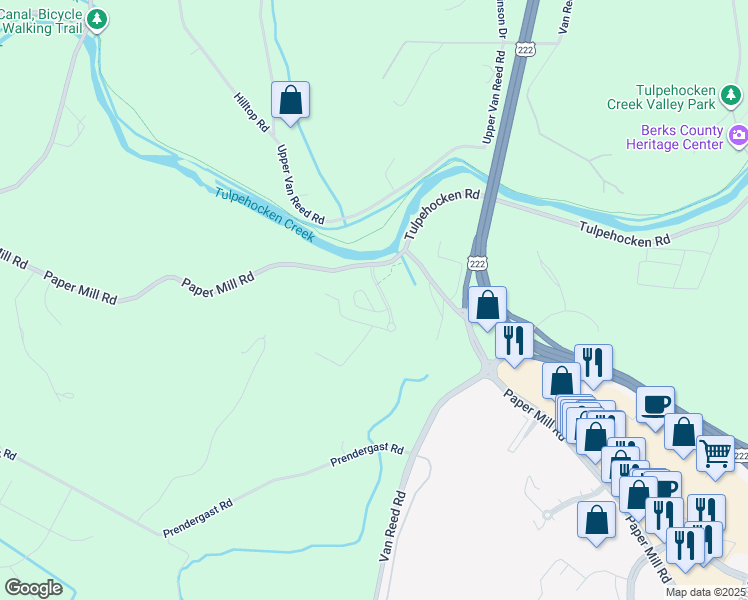 map of restaurants, bars, coffee shops, grocery stores, and more near 36 Calming Trail in Sinking Spring
