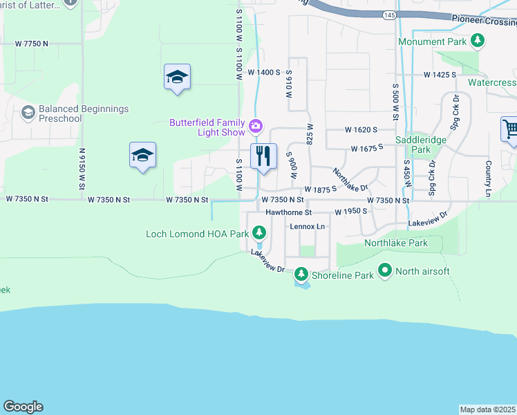 map of restaurants, bars, coffee shops, grocery stores, and more near North 2090 East in Lehi