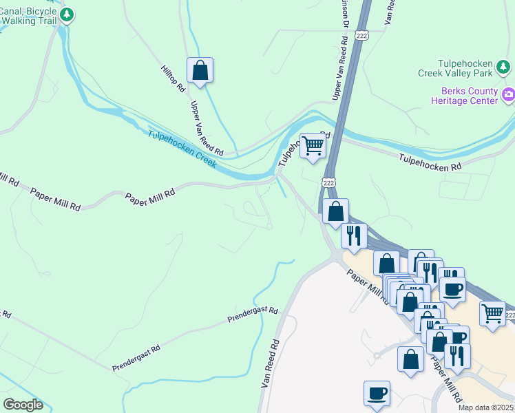 map of restaurants, bars, coffee shops, grocery stores, and more near 36 Calming Trail in Sinking Spring