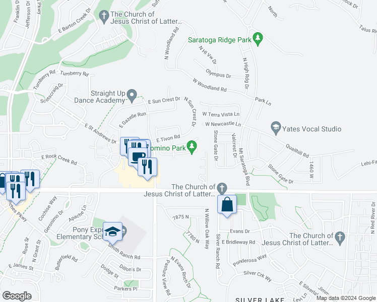 map of restaurants, bars, coffee shops, grocery stores, and more near 4306 Parnell Lane in Eagle Mountain