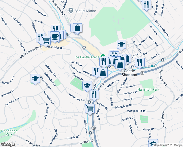 map of restaurants, bars, coffee shops, grocery stores, and more near 917 Ulrich Street in Pittsburgh