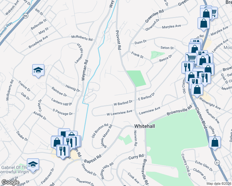 map of restaurants, bars, coffee shops, grocery stores, and more near 4610 West Brightview Avenue in Pittsburgh