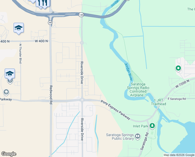 map of restaurants, bars, coffee shops, grocery stores, and more near 146 Provo River Road in Saratoga Springs