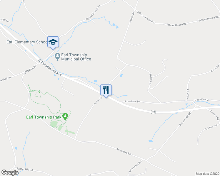 map of restaurants, bars, coffee shops, grocery stores, and more near 97 Water Street in Boyertown