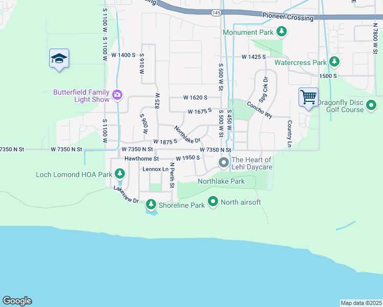 map of restaurants, bars, coffee shops, grocery stores, and more near 636 West 1950 South in Lehi