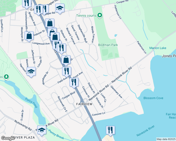 map of restaurants, bars, coffee shops, grocery stores, and more near 90 Coleman Place in Red Bank