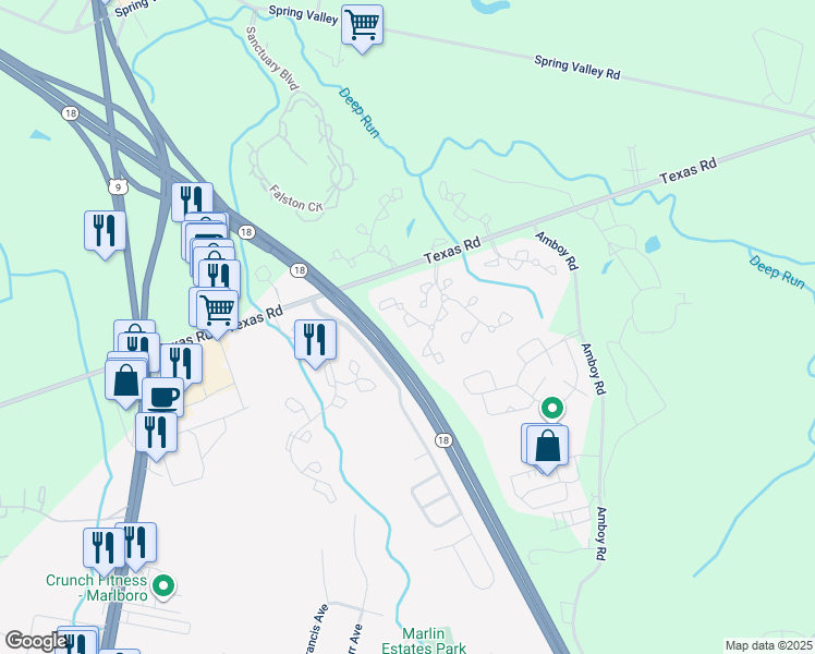 map of restaurants, bars, coffee shops, grocery stores, and more near 447 Hancock Place in Marlboro Township