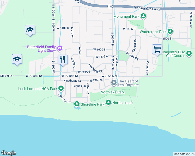 map of restaurants, bars, coffee shops, grocery stores, and more near 636 West 1950 South in Lehi