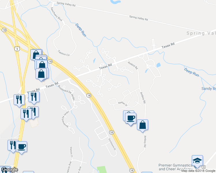 map of restaurants, bars, coffee shops, grocery stores, and more near 299 Stratford Place in Marlboro Township