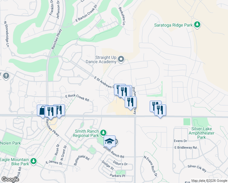 map of restaurants, bars, coffee shops, grocery stores, and more near 3931 East Cardon Lane in Eagle Mountain