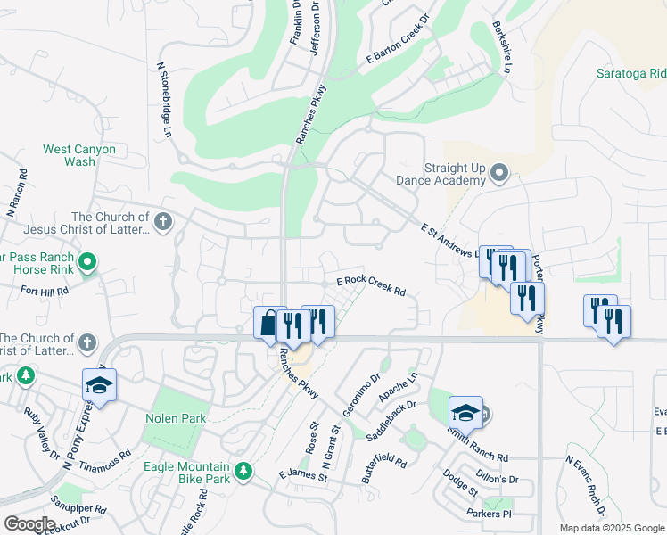 map of restaurants, bars, coffee shops, grocery stores, and more near 3682 Gullane Road in Eagle Mountain