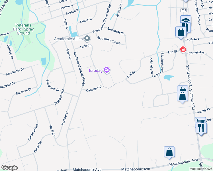 map of restaurants, bars, coffee shops, grocery stores, and more near 44 Lori Street in Monroe Township