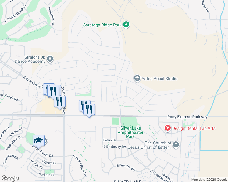 map of restaurants, bars, coffee shops, grocery stores, and more near 156 Valcrest Drive in Eagle Mountain