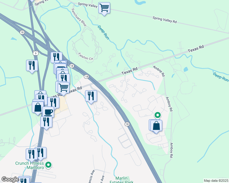 map of restaurants, bars, coffee shops, grocery stores, and more near 443 Hancock Place in Marlboro