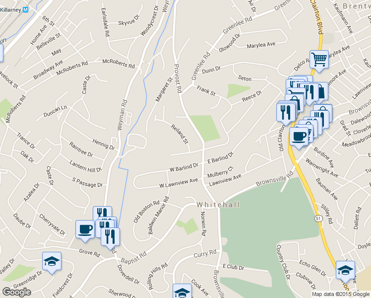 map of restaurants, bars, coffee shops, grocery stores, and more near 3630 Reiland Street in Pittsburgh