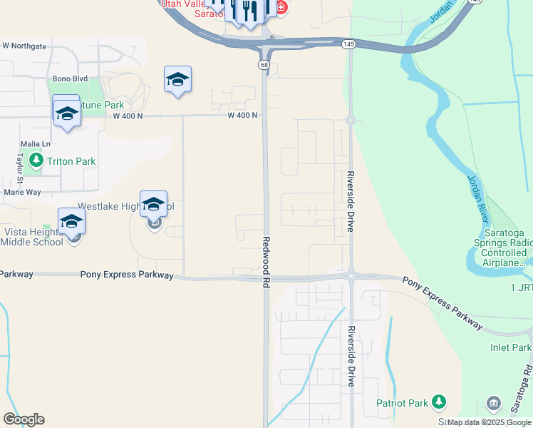 map of restaurants, bars, coffee shops, grocery stores, and more near Redwood Road in Saratoga Springs