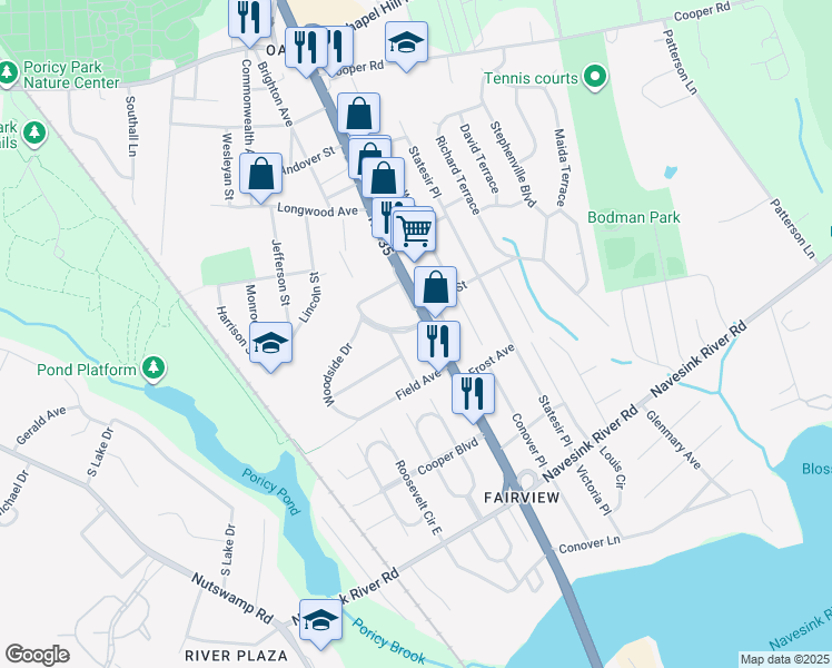 map of restaurants, bars, coffee shops, grocery stores, and more near 246 New Jersey 35 in Red Bank