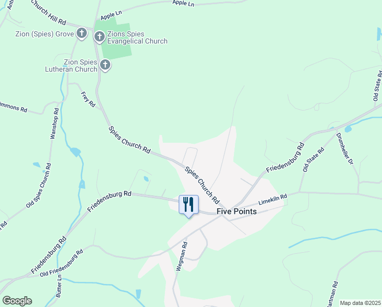 map of restaurants, bars, coffee shops, grocery stores, and more near 240 Spies Church Road in Reading