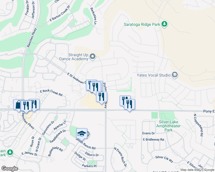 map of restaurants, bars, coffee shops, grocery stores, and more near 8198 North Boulder Lane in Eagle Mountain