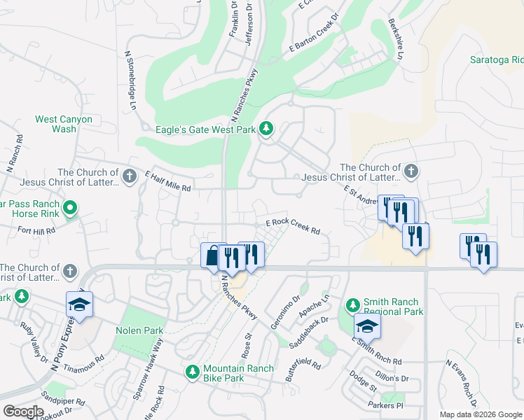 map of restaurants, bars, coffee shops, grocery stores, and more near 3682 Gullane Road in Eagle Mountain