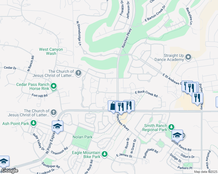 map of restaurants, bars, coffee shops, grocery stores, and more near 8204 North Cedar Springs Road in Eagle Mountain