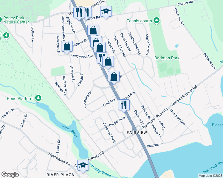 map of restaurants, bars, coffee shops, grocery stores, and more near 246 New Jersey 35 in Red Bank