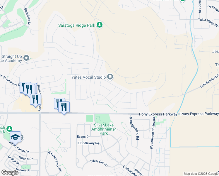 map of restaurants, bars, coffee shops, grocery stores, and more near 1594 Gannett Drive in Eagle Mountain