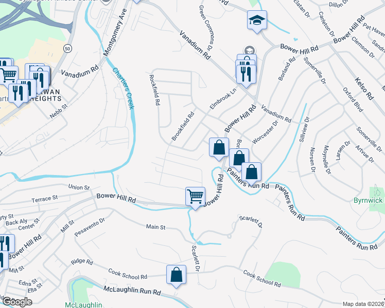 map of restaurants, bars, coffee shops, grocery stores, and more near 2071 Spring Valley Road in Pittsburgh