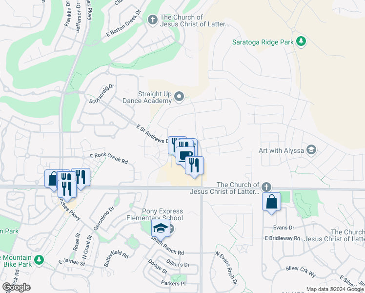 map of restaurants, bars, coffee shops, grocery stores, and more near Sunbury Lane in Eagle Mountain