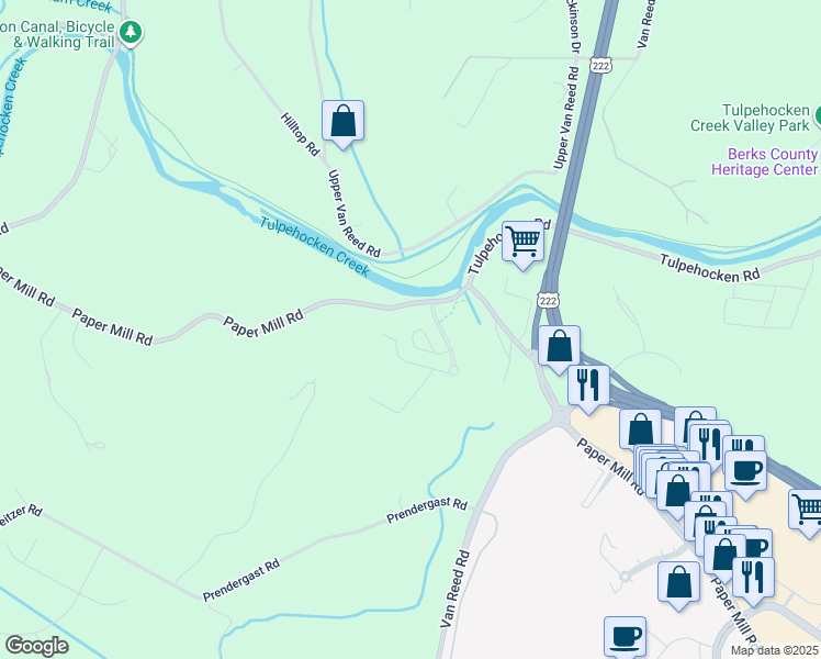 map of restaurants, bars, coffee shops, grocery stores, and more near 24 Calming Trail in Reading