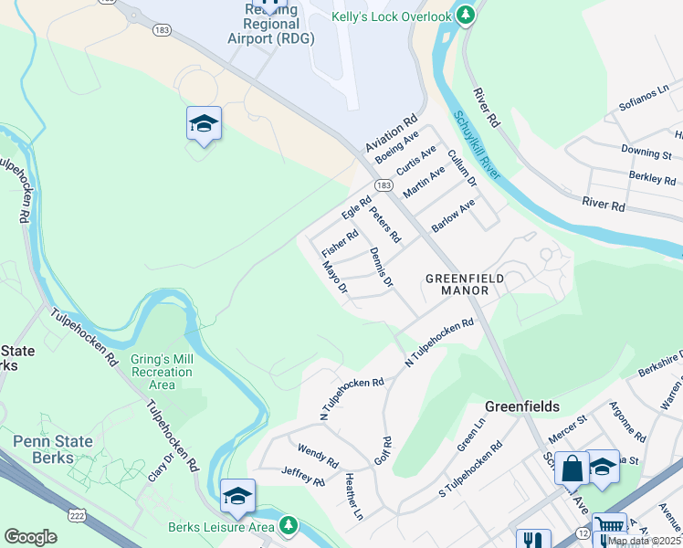 map of restaurants, bars, coffee shops, grocery stores, and more near 313 Morrison Road in Reading