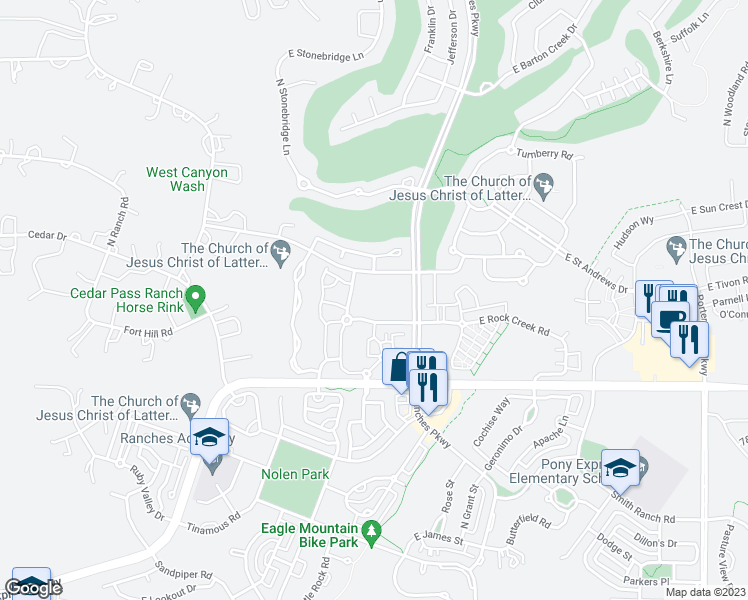 map of restaurants, bars, coffee shops, grocery stores, and more near 8198 North Cedar Springs Road in Eagle Mountain