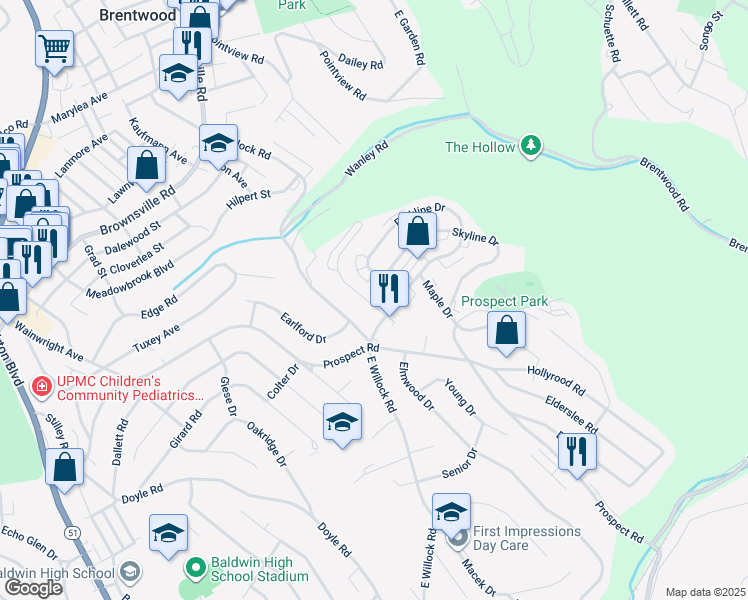 map of restaurants, bars, coffee shops, grocery stores, and more near 1516 Bevan Road in Pittsburgh