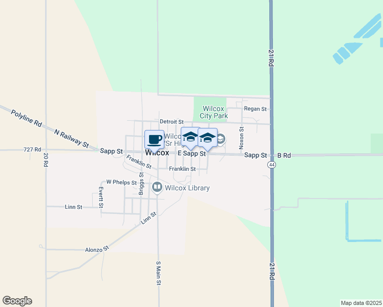 map of restaurants, bars, coffee shops, grocery stores, and more near 404 East Sapp Street in Wilcox