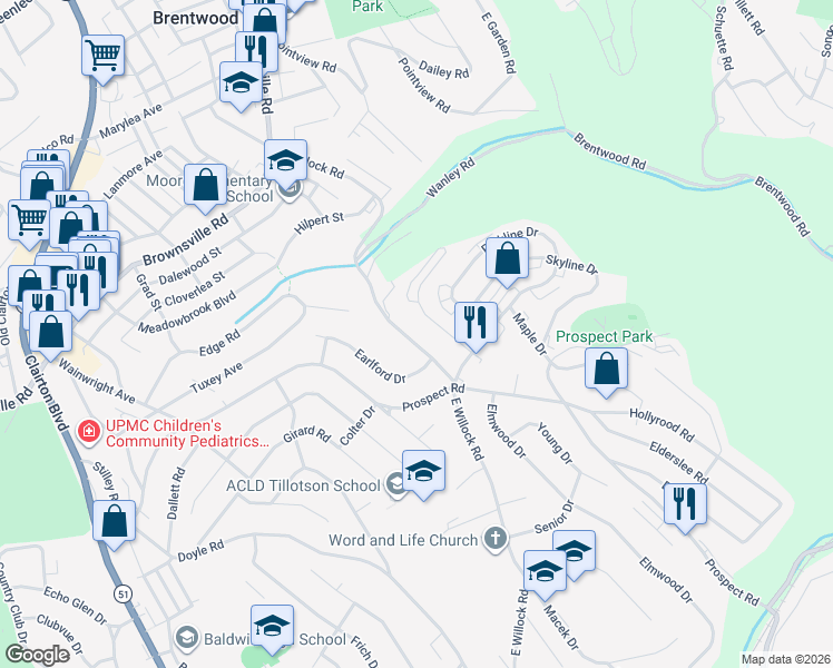 map of restaurants, bars, coffee shops, grocery stores, and more near 4623 East Willock Road in Pittsburgh