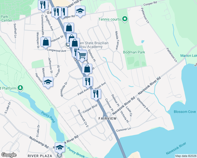 map of restaurants, bars, coffee shops, grocery stores, and more near 99 Walnut Avenue in Red Bank