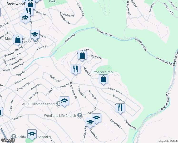 map of restaurants, bars, coffee shops, grocery stores, and more near 1400 Maple Drive in Pittsburgh