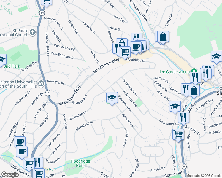 map of restaurants, bars, coffee shops, grocery stores, and more near 613 Kewanna Avenue in Pittsburgh