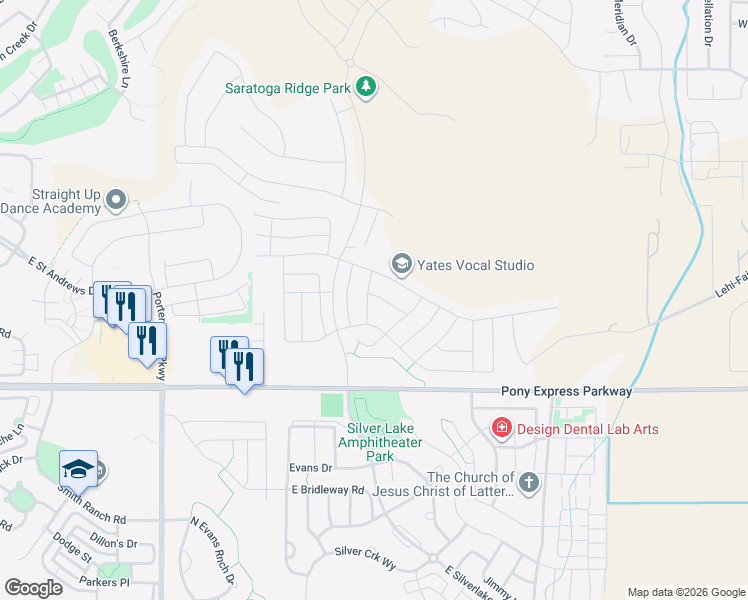 map of restaurants, bars, coffee shops, grocery stores, and more near 166 Diamond Back Drive in Saratoga Springs