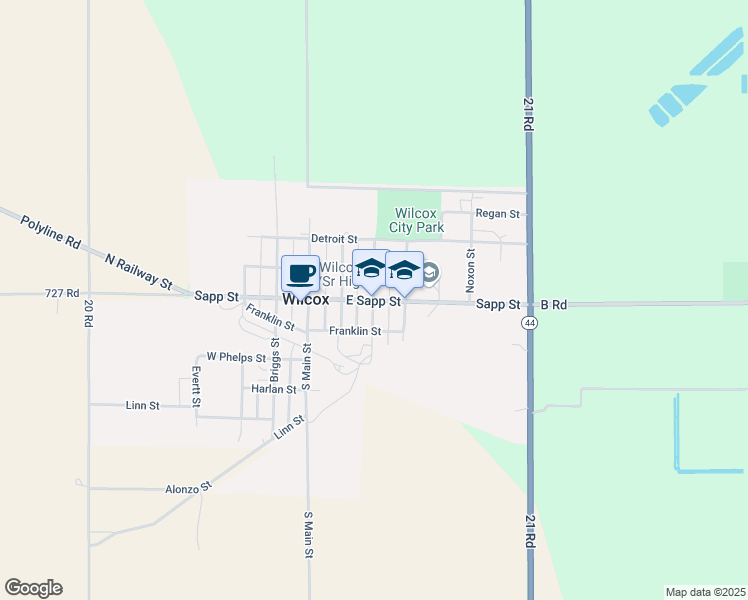 map of restaurants, bars, coffee shops, grocery stores, and more near 404 East Sapp Street in Wilcox