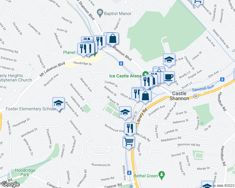 map of restaurants, bars, coffee shops, grocery stores, and more near 901 Baldwin Street in Pittsburgh