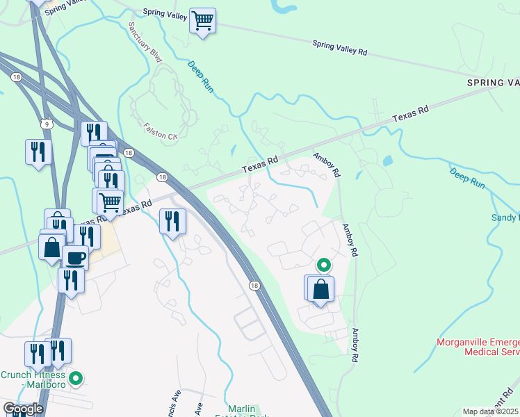 map of restaurants, bars, coffee shops, grocery stores, and more near 323 Devon Place in Marlboro Township