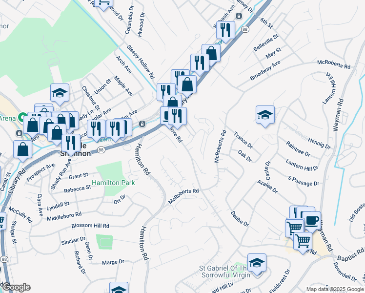 map of restaurants, bars, coffee shops, grocery stores, and more near 1270 Grove Rd in Pittsburgh