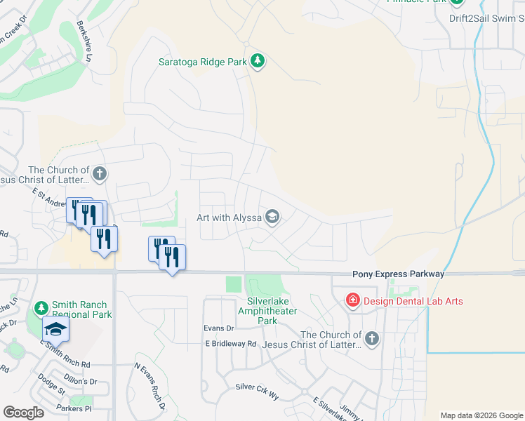 map of restaurants, bars, coffee shops, grocery stores, and more near 162 Eden Brook Way in Eagle Mountain